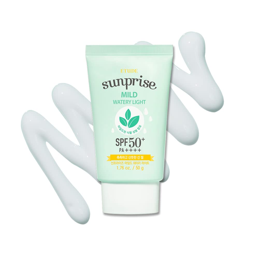 an Etude Sunprise Watery Light tube with a thin, runny gel swatch.